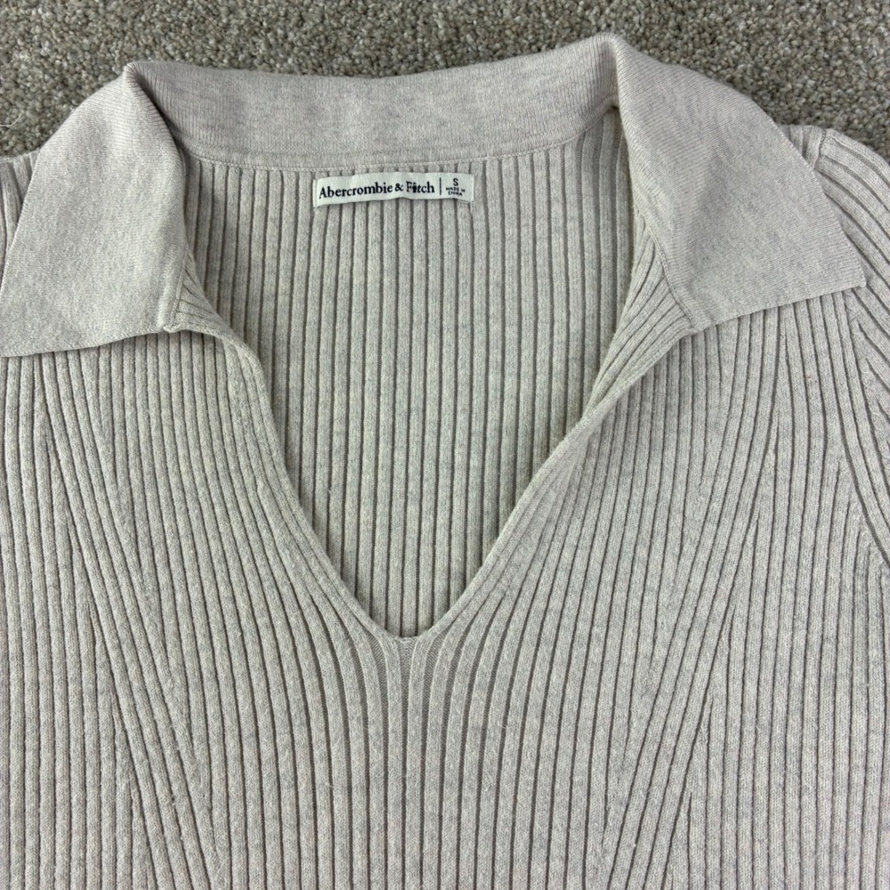 Abercrombie & Fitch Polo Mini Dress Womens S Beige Ribbed Knit VNeck Y2K Classic